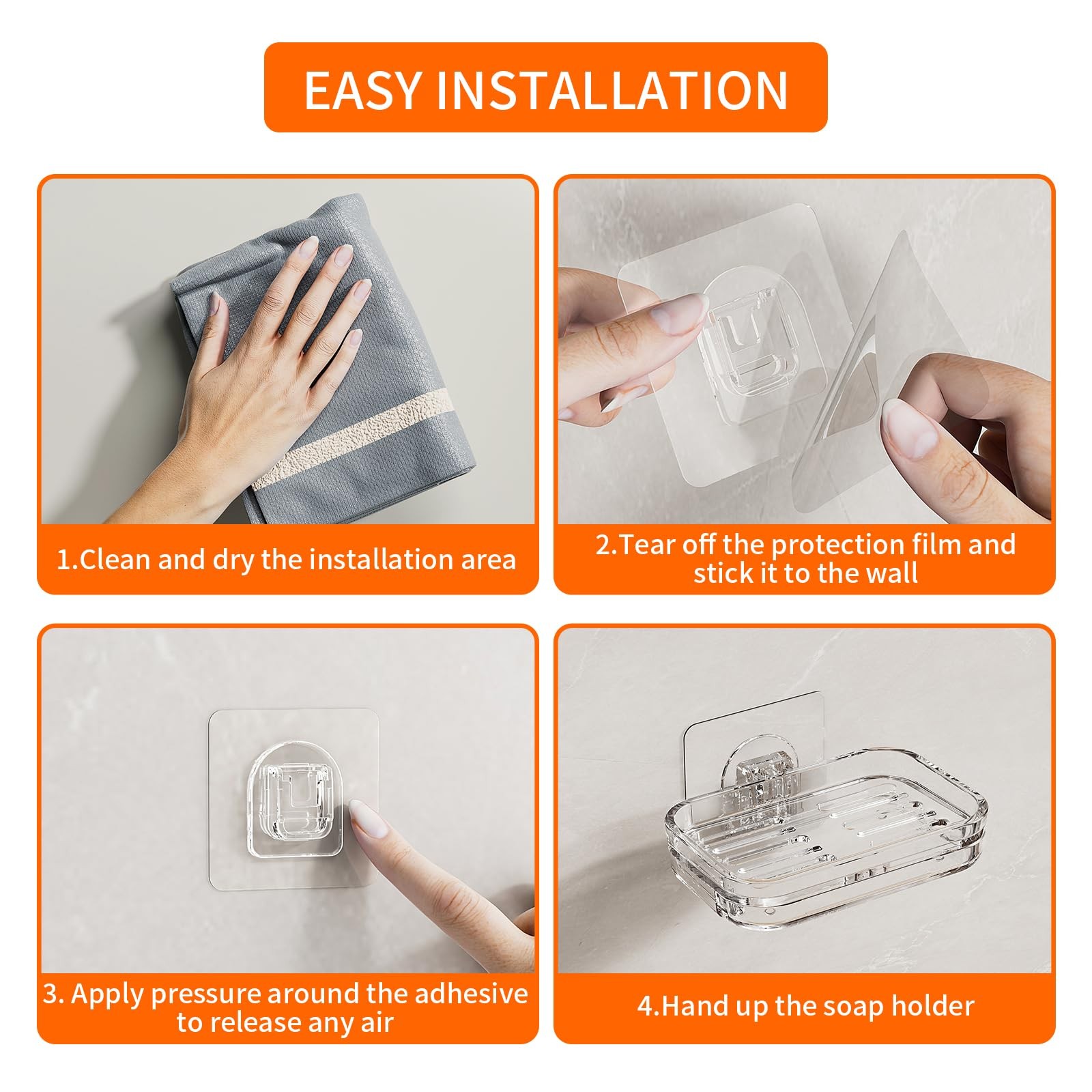 Bar Soap Dish 2 Pack,Self Draining Holder for 4, 2 Pack Clear
