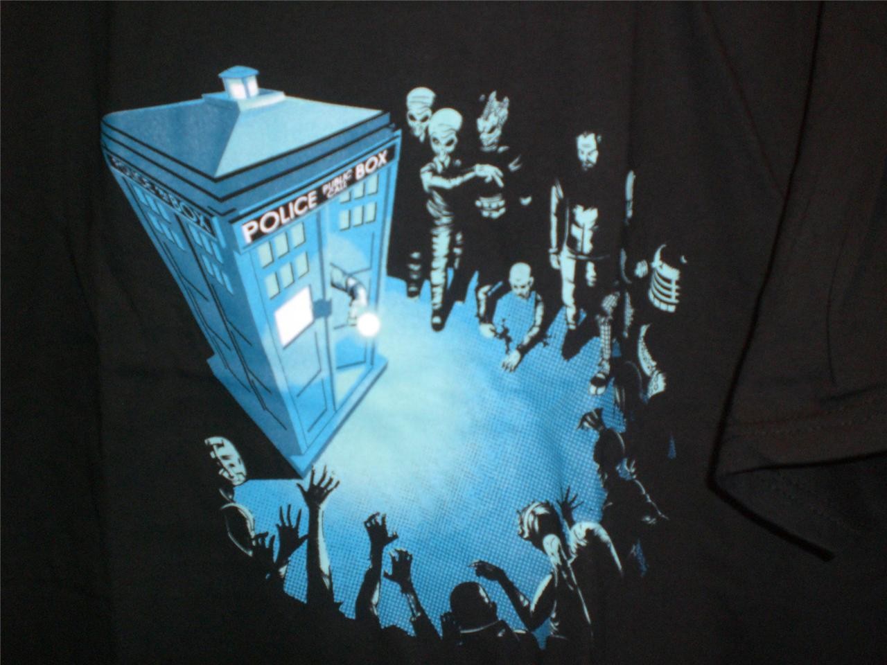 TeeFury Doctor Who LARGE "Bad Landing" Doctor Who Villlians Tribute BLACK