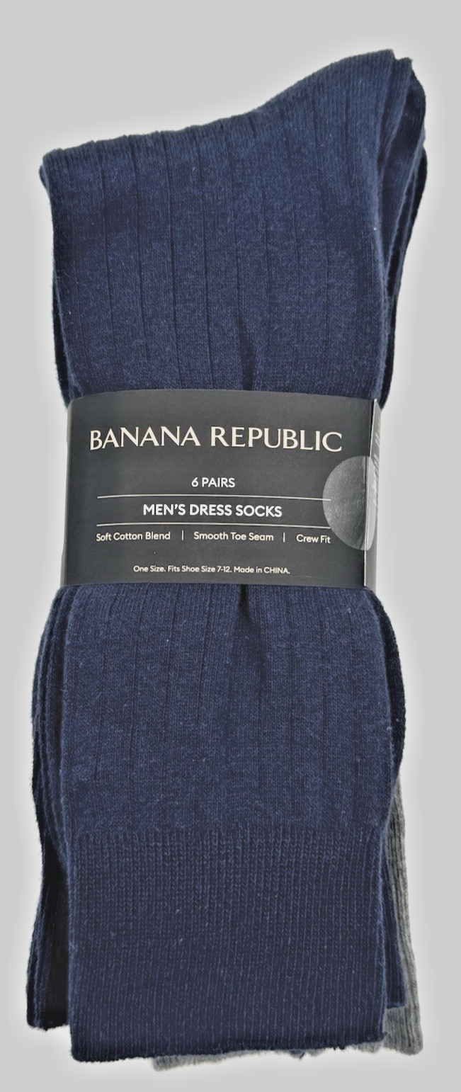 Banana Republic Men's 6-Pairs Dress Socks, Blue/Gray, Fits Shoe Size: 7-12