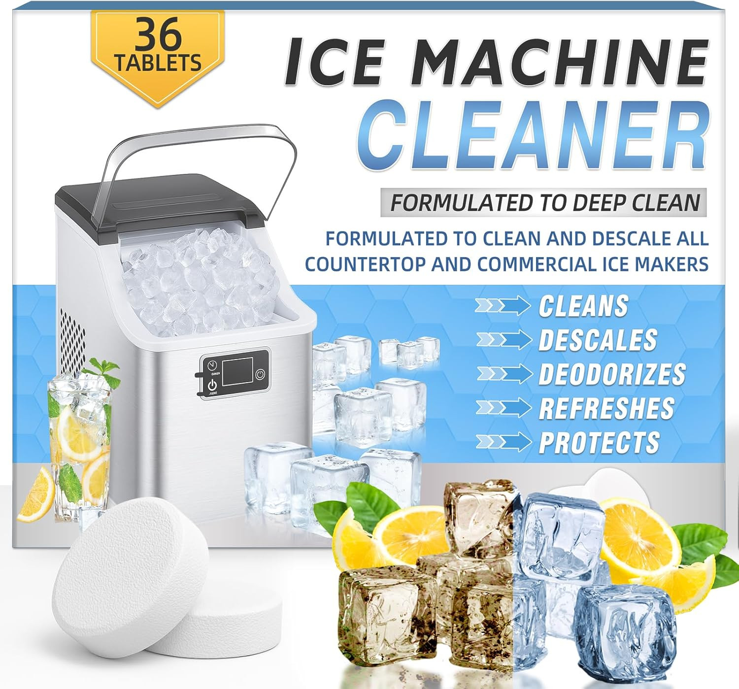 Ice Machine Cleaner Tablets Descaler (36 Pack) – Portable Ice Maker Cleaner, Nic