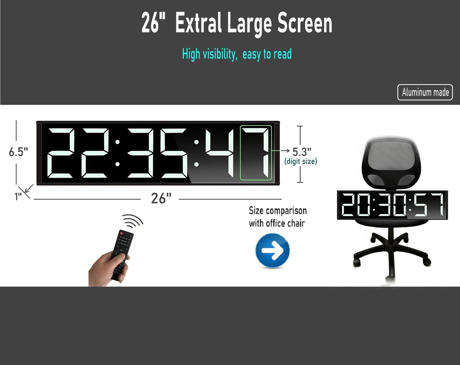 26'' Extra Large Home Gym Timer Clock, Programable Workout Interval Timer, Di...