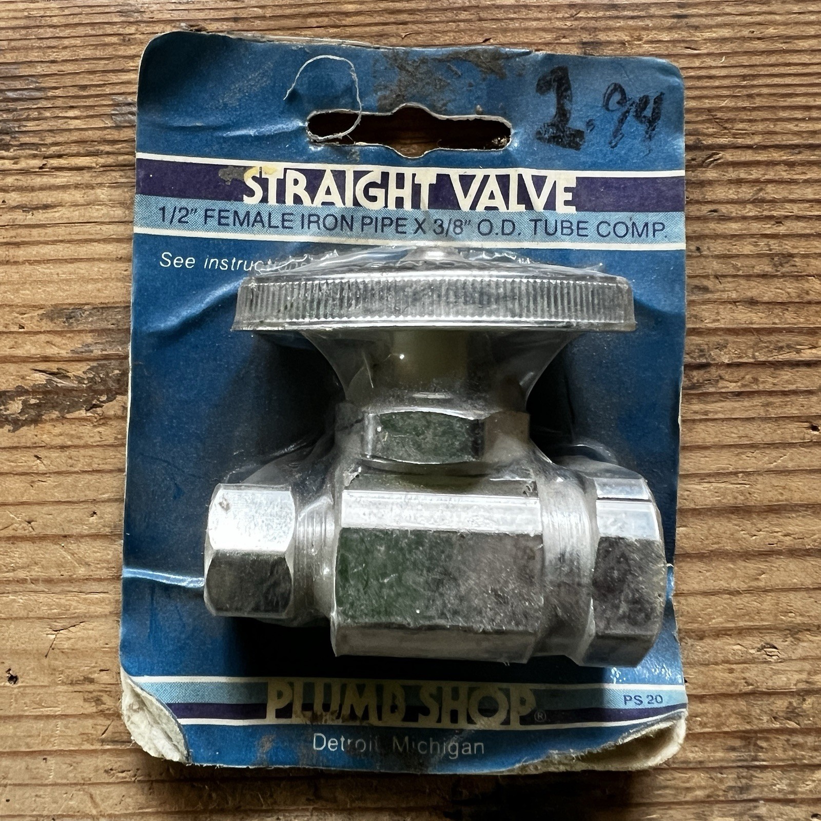 Plumb Shop Company Straight Valve 1/2” Female Iron Pipe X 3/8” O.D. Tube Comp.