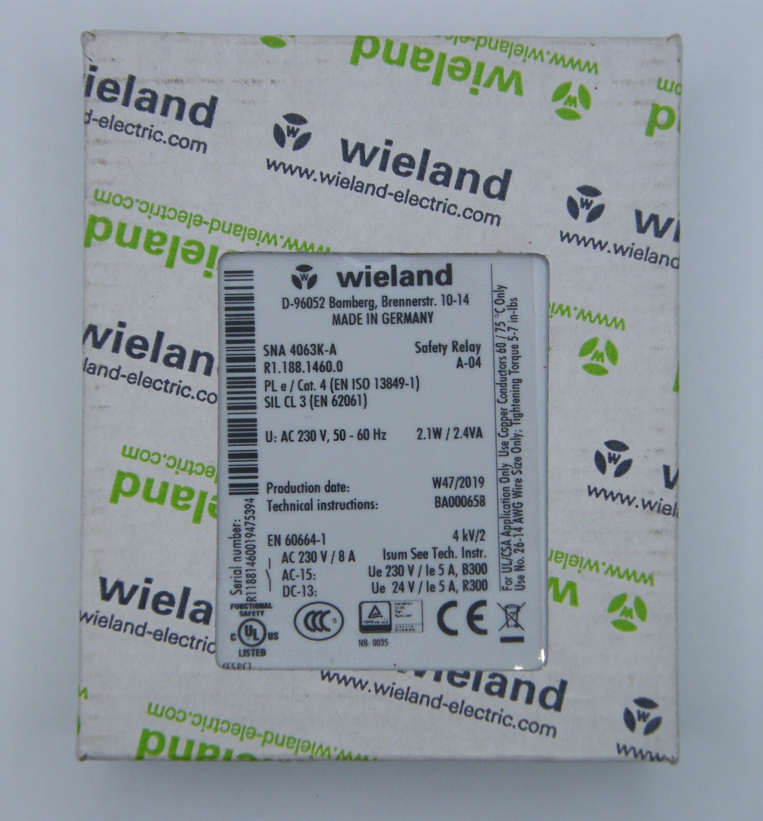 Wieland R1.188.1460.0 Safety Relay SNA 4063K-A