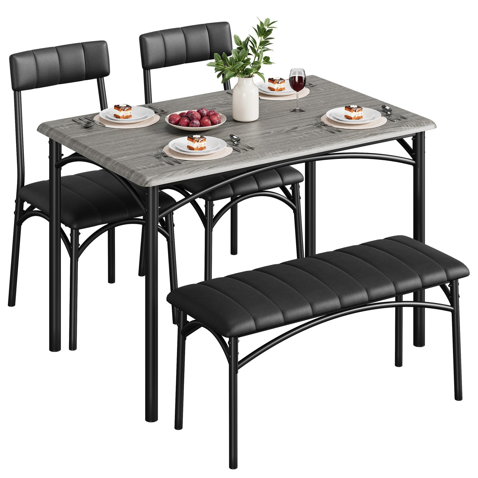 Upholstered Chairs & Bench Dining Set 4-Person Rectangular Kitchen Table Home