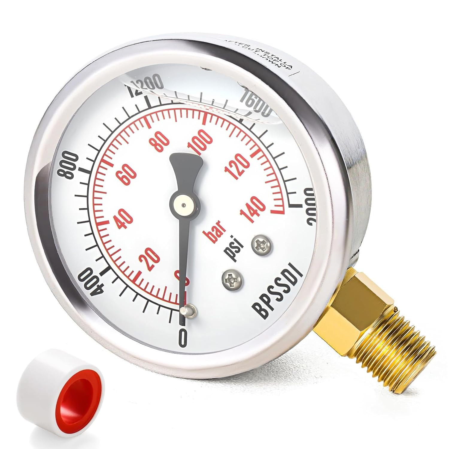 0-2000 Psi Glycerin Liquid Filled Hydraulic High Pressure Gauge, 2.5" Dial Size,