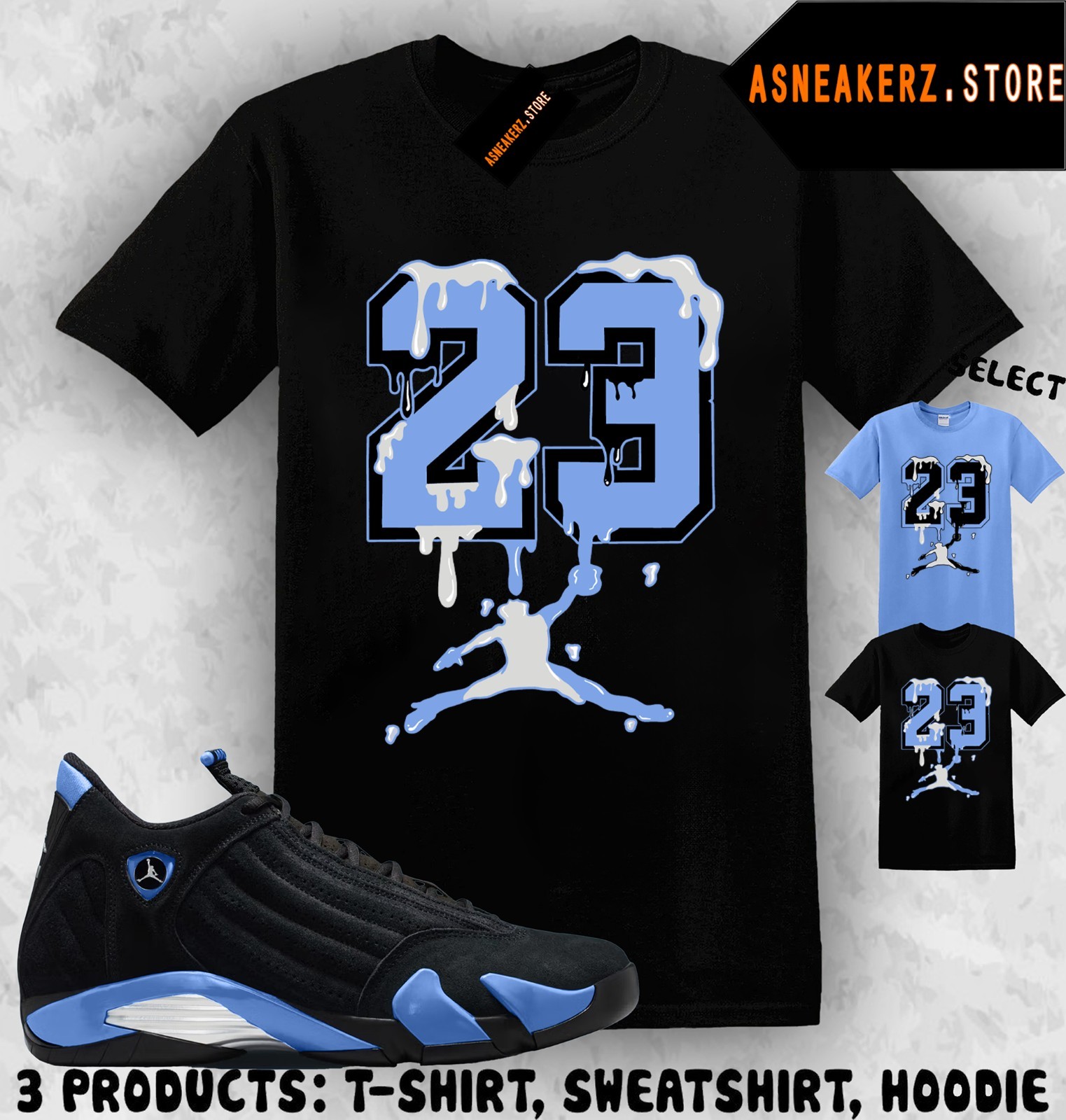Shirt Match AJ 14 Black University Blue 2026 Sneaker Matching Drip Dripping 23