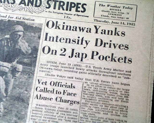 WWII 1945 News OKINAWA BATTLE Push NEGRO OCCUPATION Troops Crying PATTON Photo