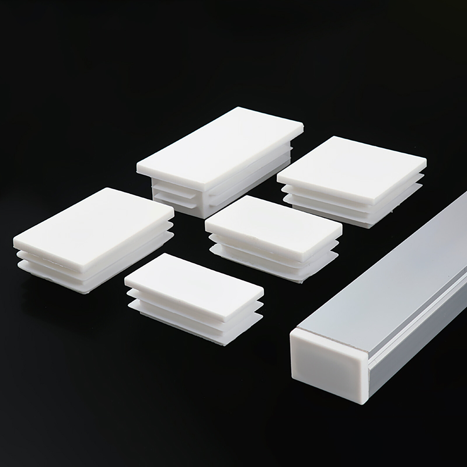 Rectangular Plastic End Caps Ribbed Plugs Blanking Inserts Rectangle Bungs White