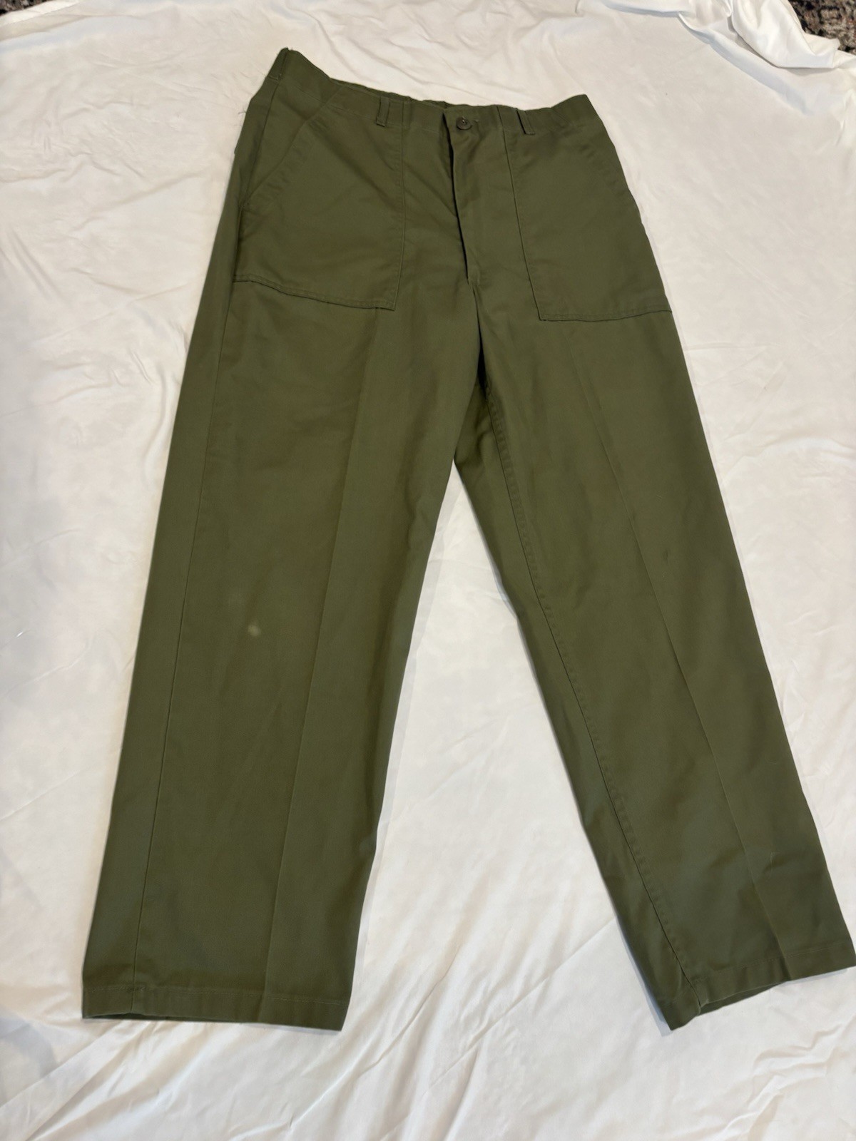 Vintage 1970s US Military OG-507 Utility Poly/Cotton Trousers 36x31 Sateen
