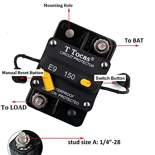 150 Amp Circuit Breaker with Manual Reset, 12V- 48VDC, 150A Surface-Mount