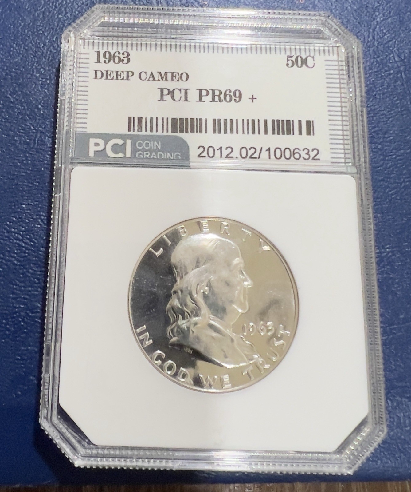 1963  CAMEO PROOF FRANKLIN HALF DOLLAR REVERSE TONING PCI 69
