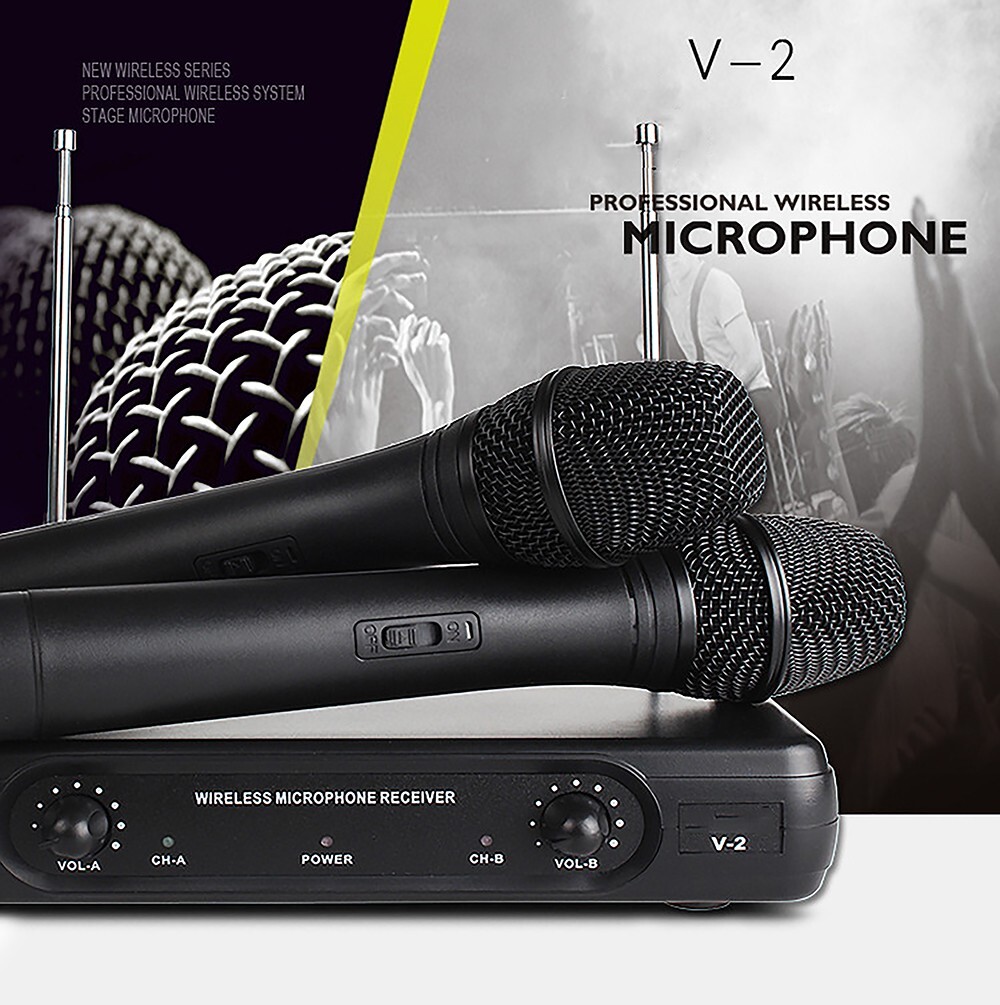 2PCS Professional VHF Wireless Microphone Handheld Mic System Karaoke W/Receiver