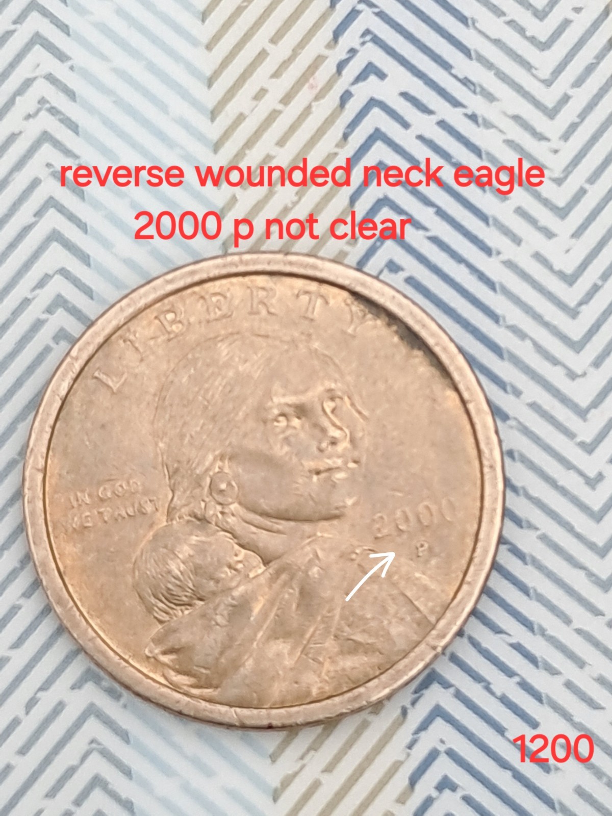 2000 P Sacagawea Dollar Wounded neck Eagle Eror Golden $1 Circulated Uncertified