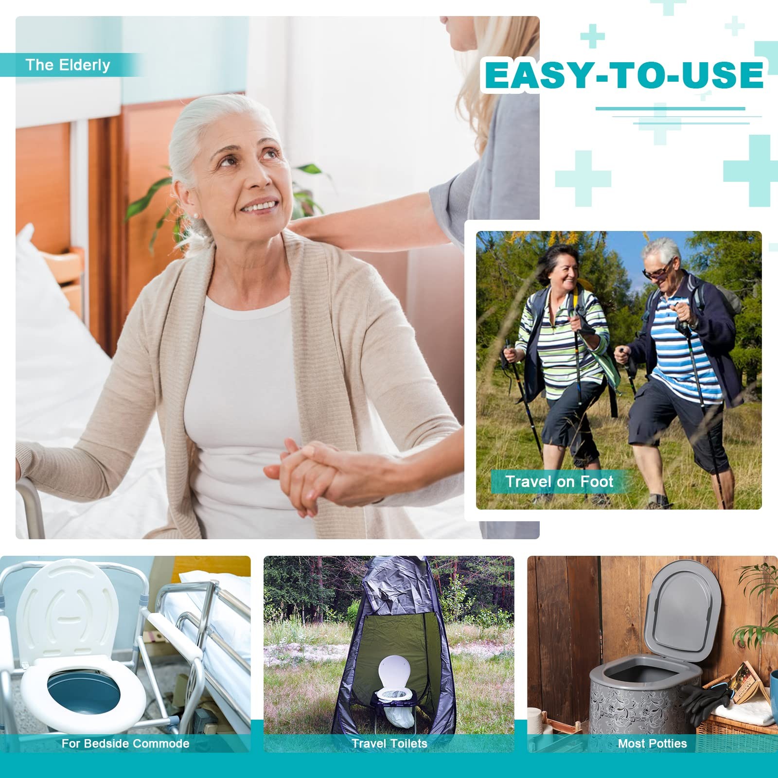 OUMEE 90 Commode Liners & 90 Absorbent Pads for Bedside Toilets, Leak-Proof