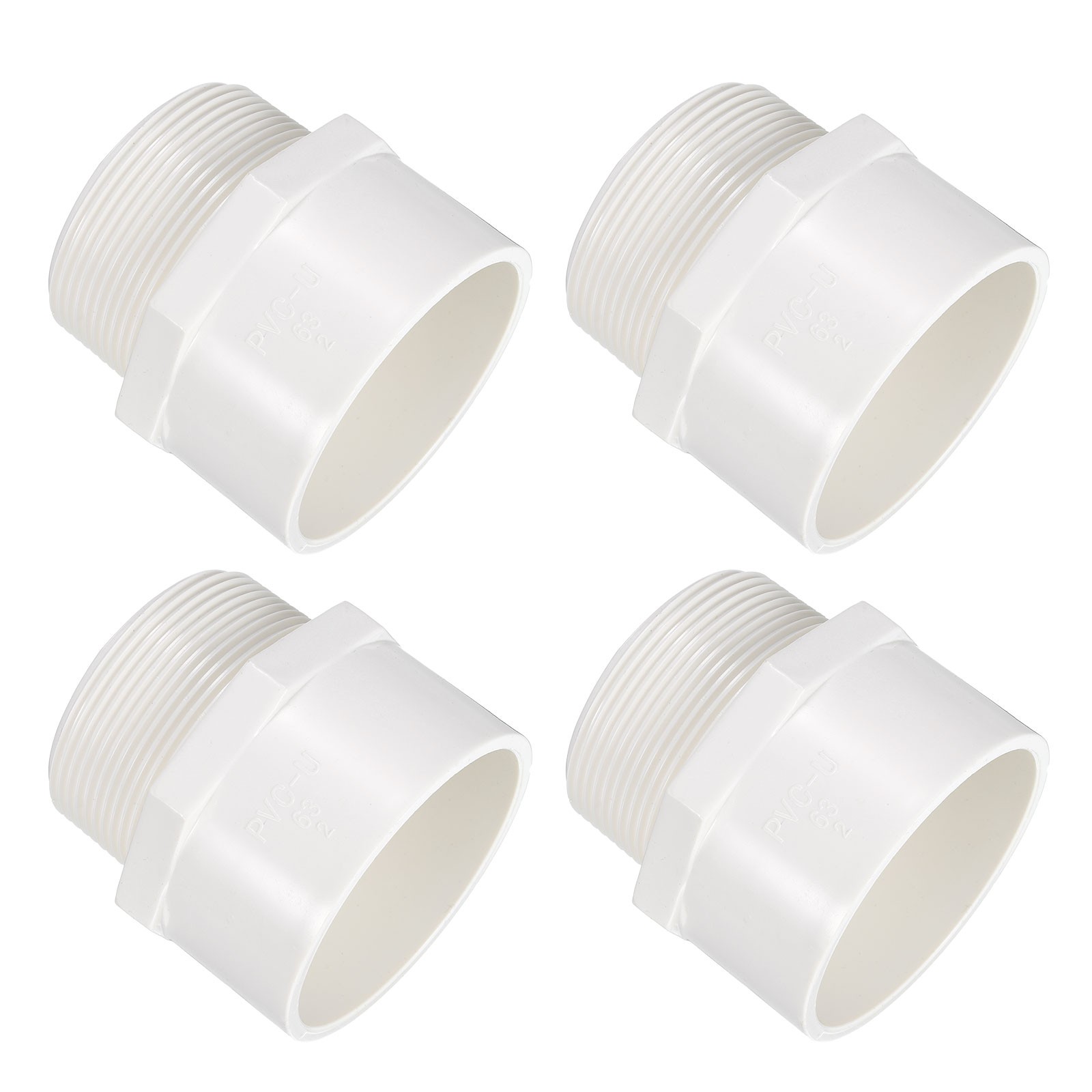 4 Pcs Union PVC Pipe Fitting 2" Male Adapter Thread Connector, White