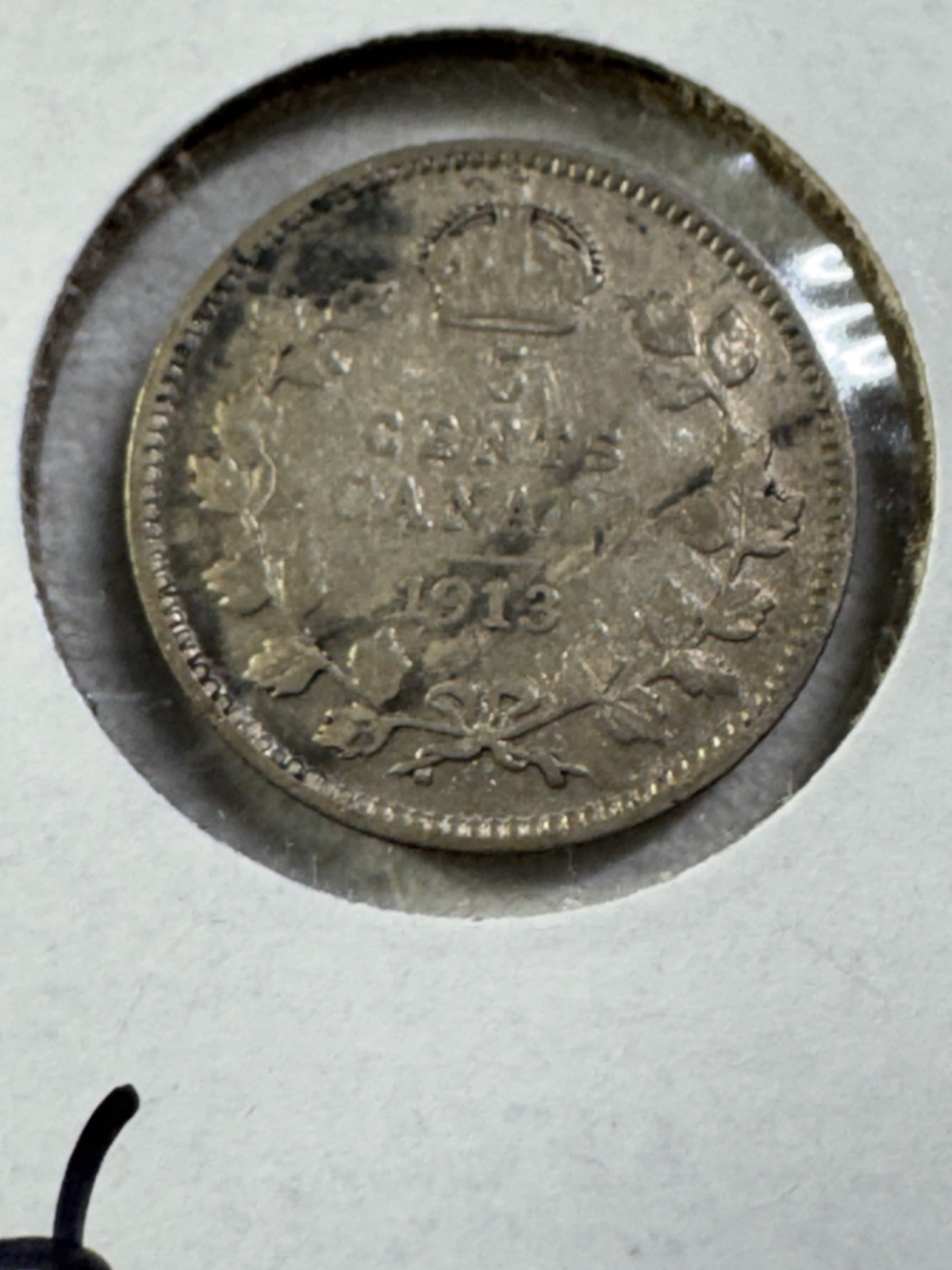 1913 Canada 5 Cents Small Silver Coin Cleaned