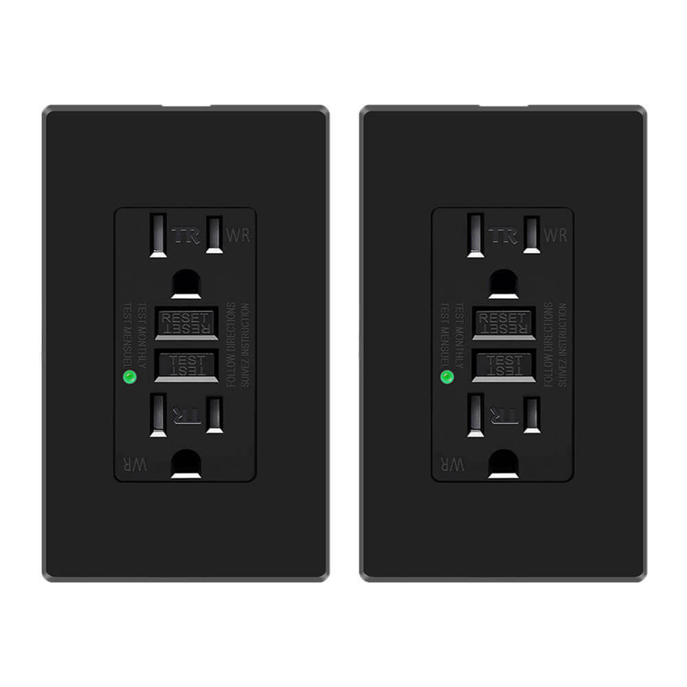 GFCI GFI 15A Outlet Receptacle Tamper Resistant TR WR  ETL Listed Black 2PK NEW