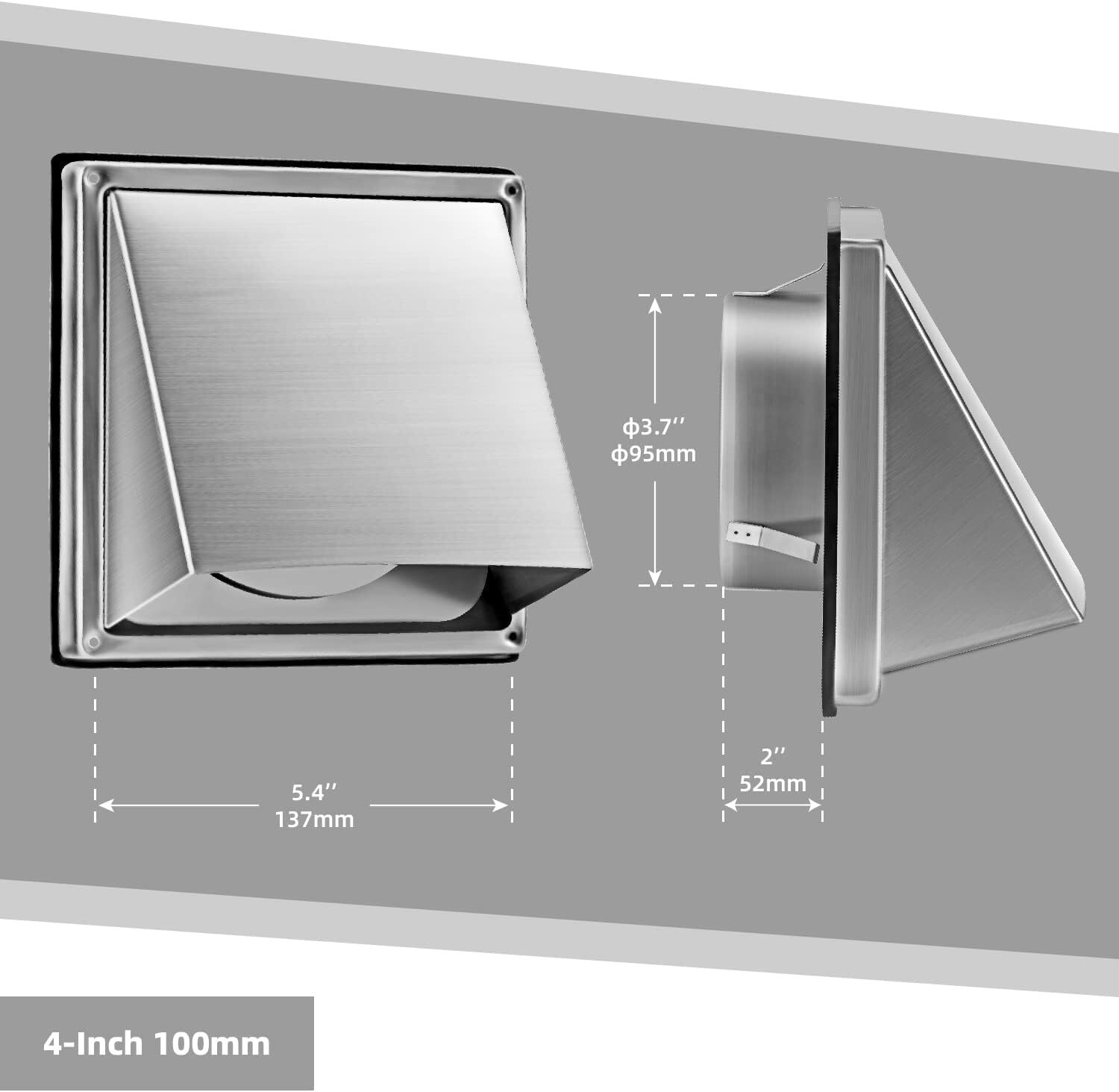 4-Inch External Extractor Wall Vent Cushioned Non Return Flap 100mm