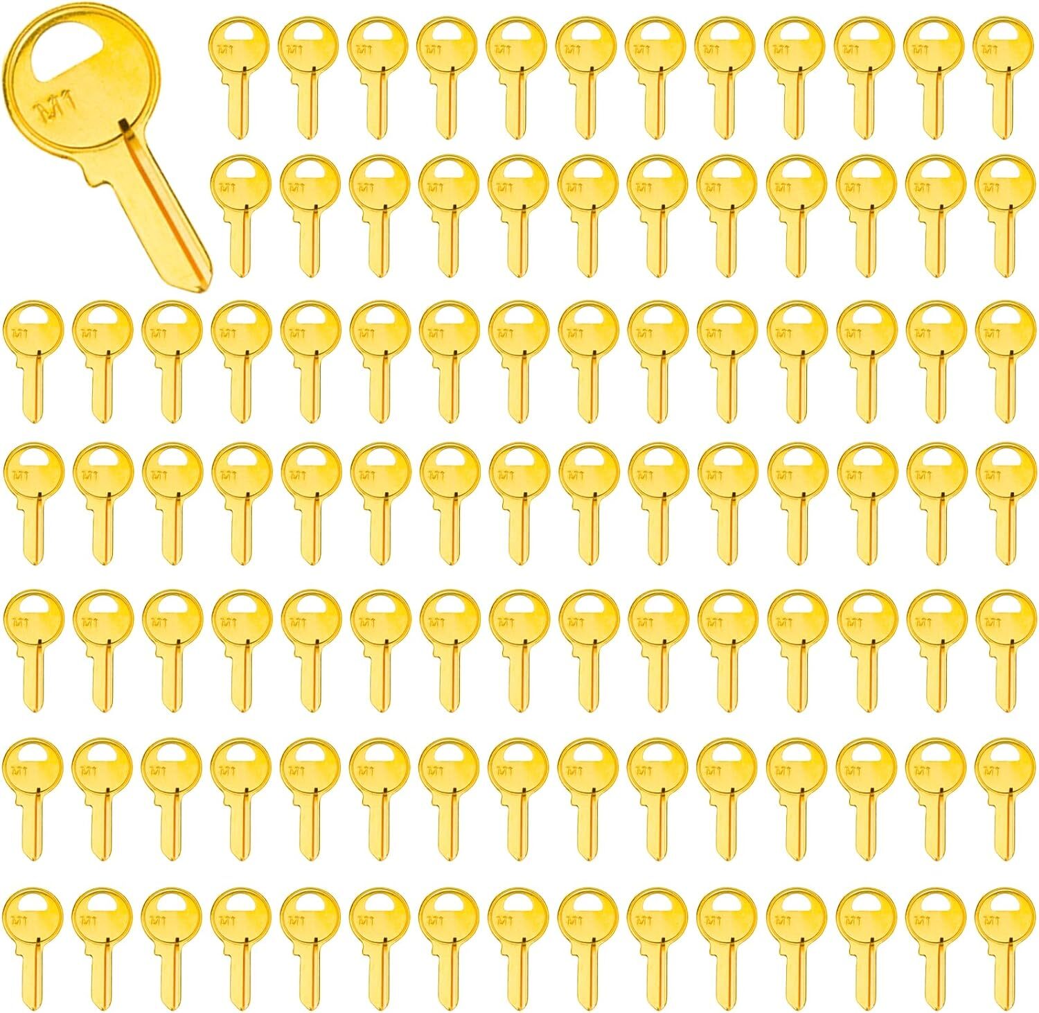 100PK Brass Finish Key Blanks, M1 (MA1) Uncut Blank Keys