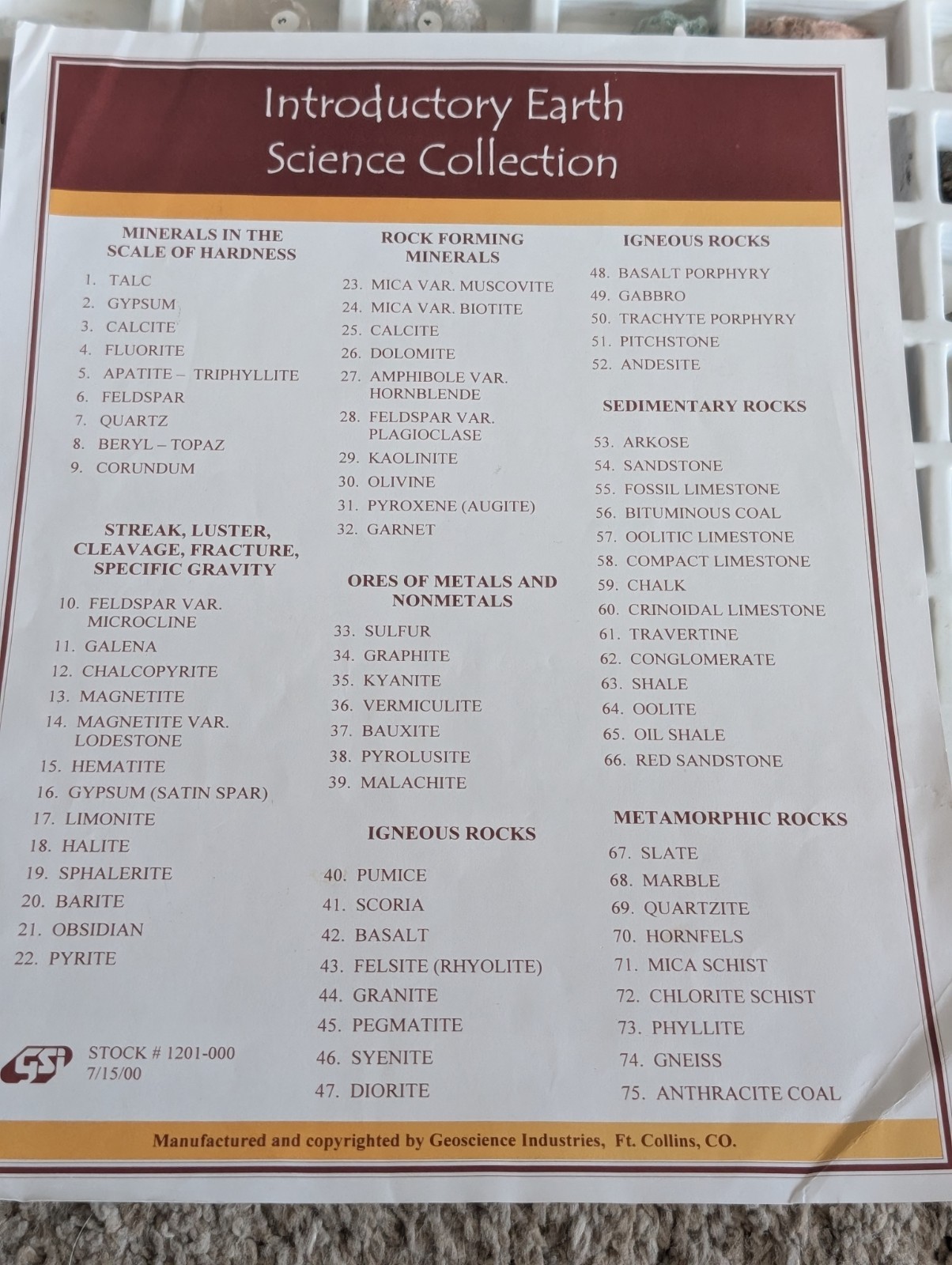 Introductory Earth Science Collection Includes 75 Specimens