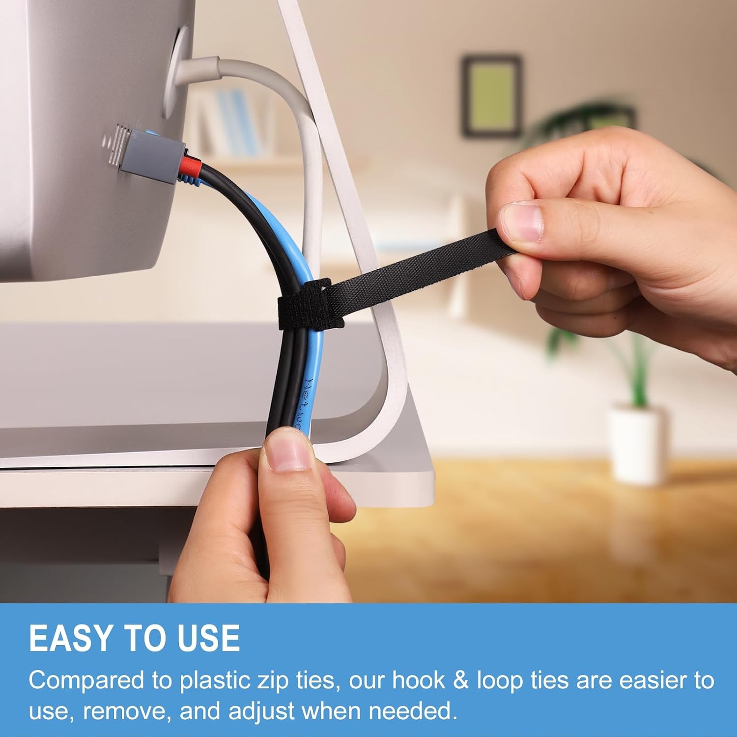 100 PCS Reusable Cable Ties, 8 Inches, Adjustable Cord Wraps, Hook & Loop