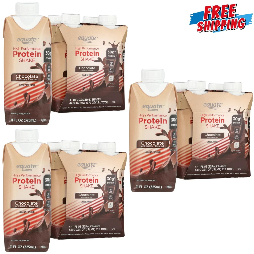 Equate High Performance 30g Protein Nutrition Shake, Chocolate, 11 fl oz, 12 Ct