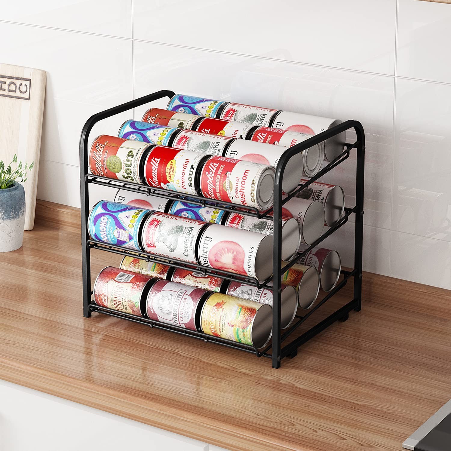 Stackable Can Dispenser, Holds 36 Cans, Kitchen Pantry Storage, Black