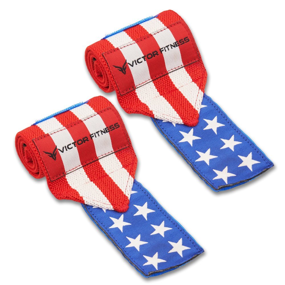 Victor Fitness VFWWNU USA Theme 18" Gym Workout Crossfit Elastic Wrist Wraps