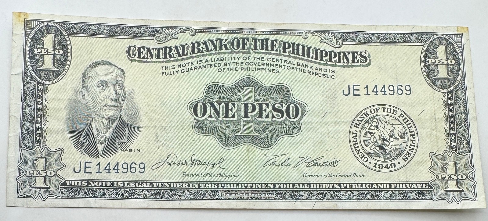 1945 Philippines 1 Peso Note - One Peso - Philippine Banknote - Free Shipping