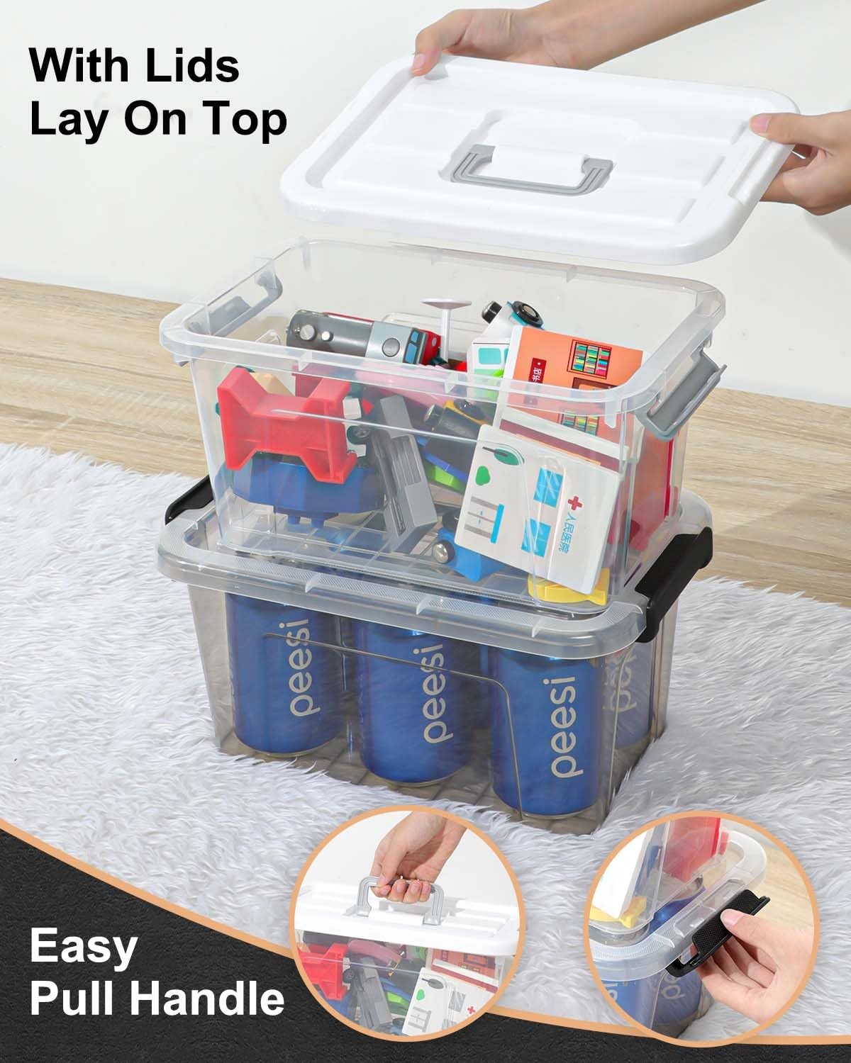 Plastic Storage Bins with Lids 6 Pack Storage Organizer, 7 Quart Stackable St...