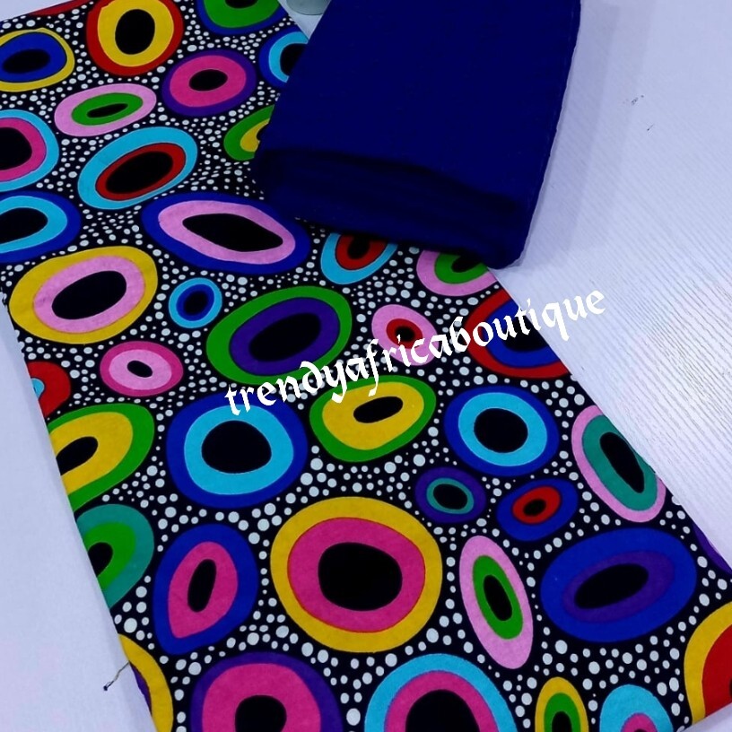 Royal Blue African Ankara Wax Print, 100% Cotton. Dry lace 2yds+ ankara 3yd.