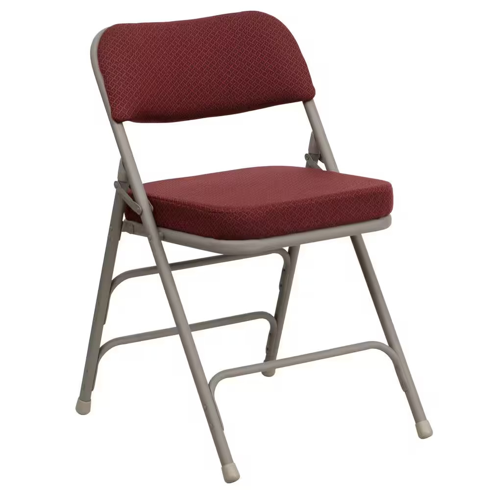 Hercules Series Premium Curved Triple Braced & Double Hinged Burgundy Fabric Uph