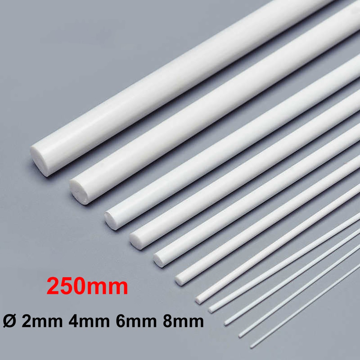 ABS Styrene Plastic Round Rod Bar Dia 2/4/6/8mm Length 250mm DIY Model Building