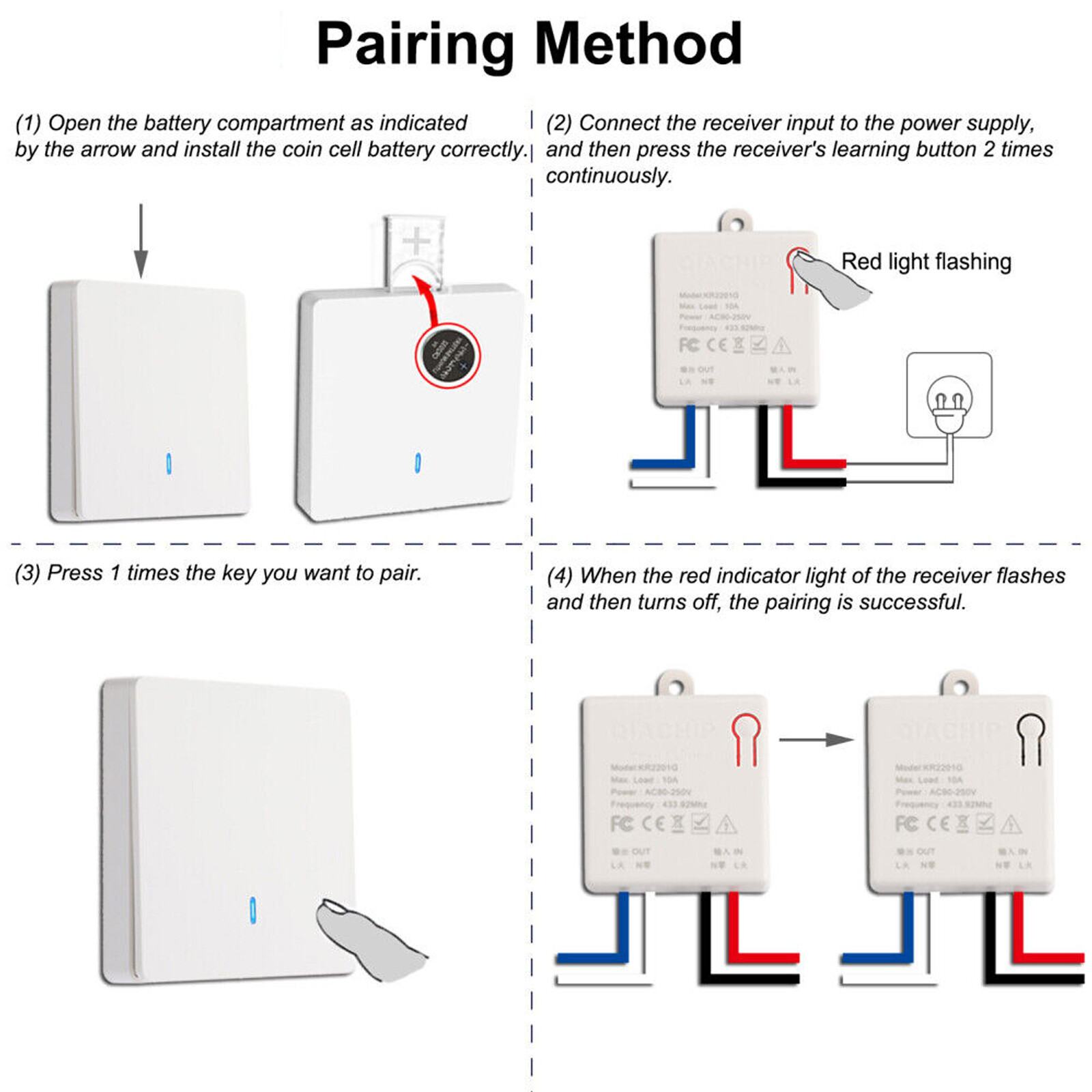 Smart Switch Light Wireless RF-433Mhz Wall Panel Switch Remote-Control Receiver