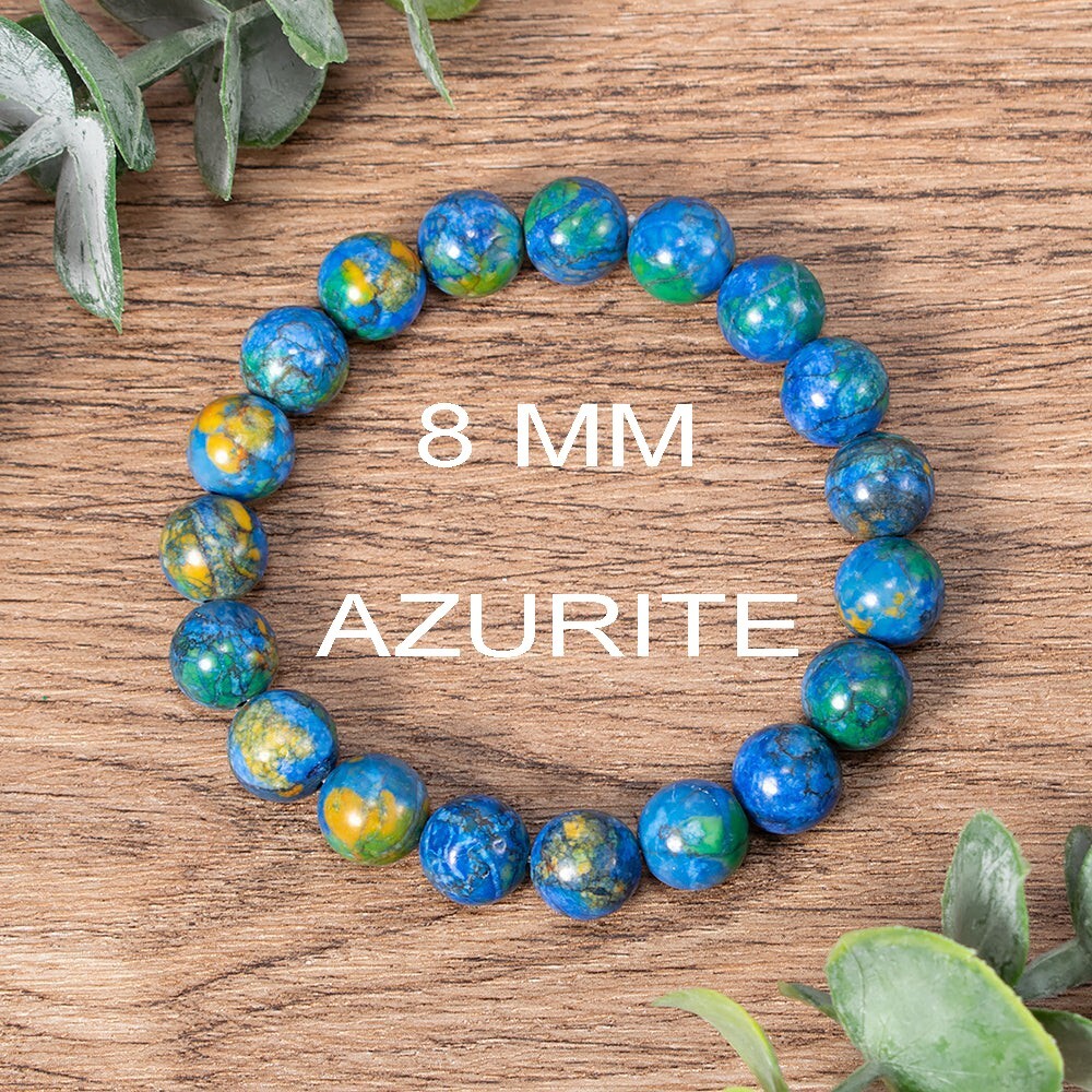 Natural Azurite Stone Bracelet 8mm Azurite Malachite Gemstone Stretch Bracelet