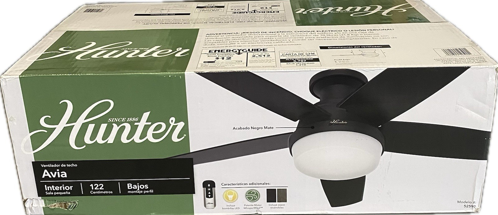 Hunter Avia Low Profile LED 48" Ceiling Fan  Reversible Fan Blades Model 50490