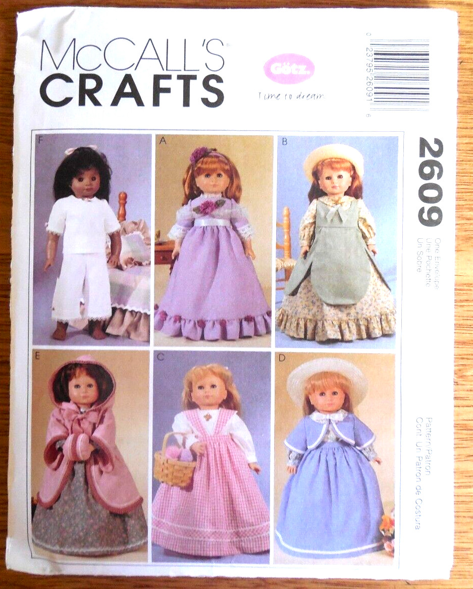 NEW  McCall's Crafts Pattern 2609 "Colonial" Clothing for 18" Doll:  Dress*Coat