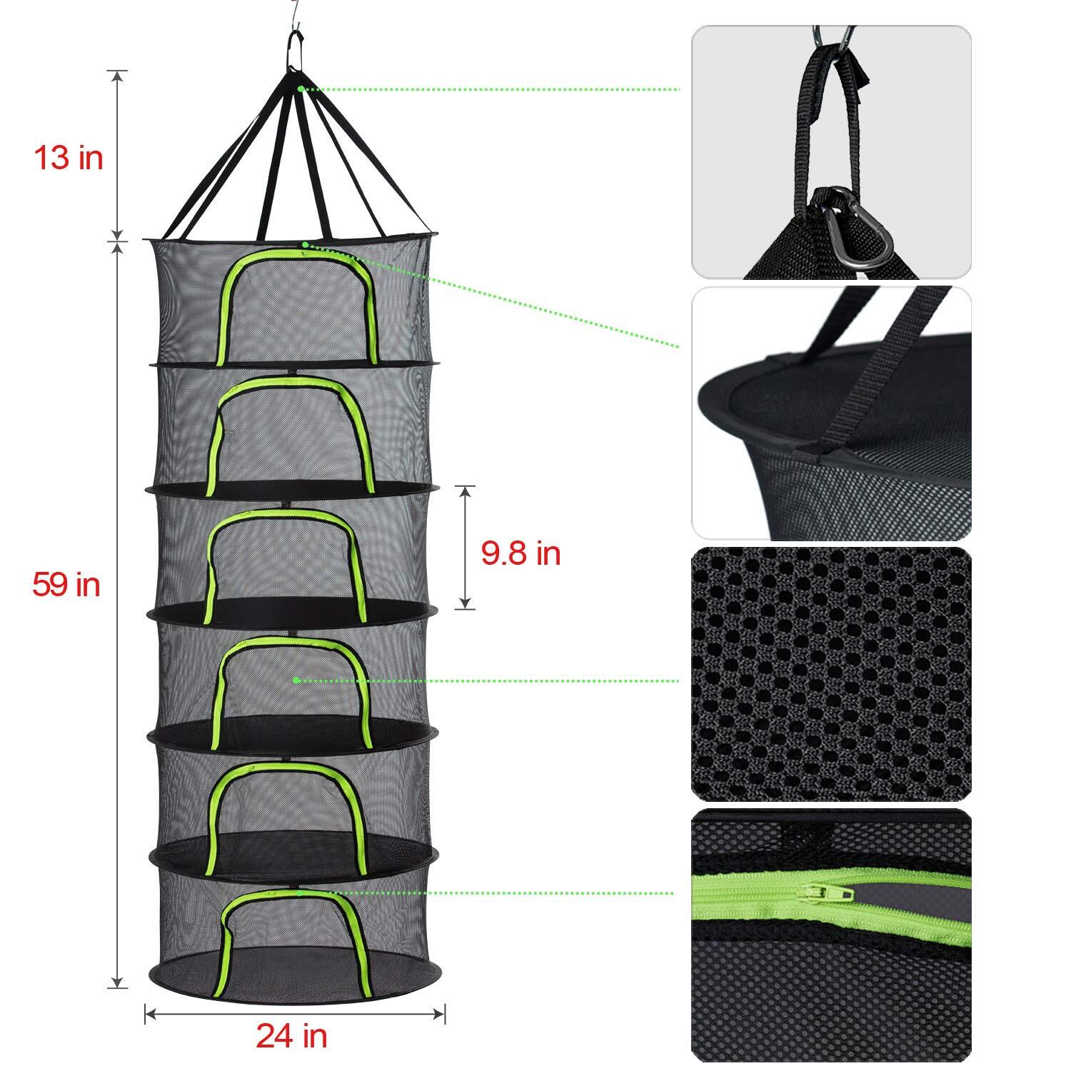 6 Tier Black Mesh Zippered Herb Drying Rack Hanging Dryer Dry Net With Pruning S
