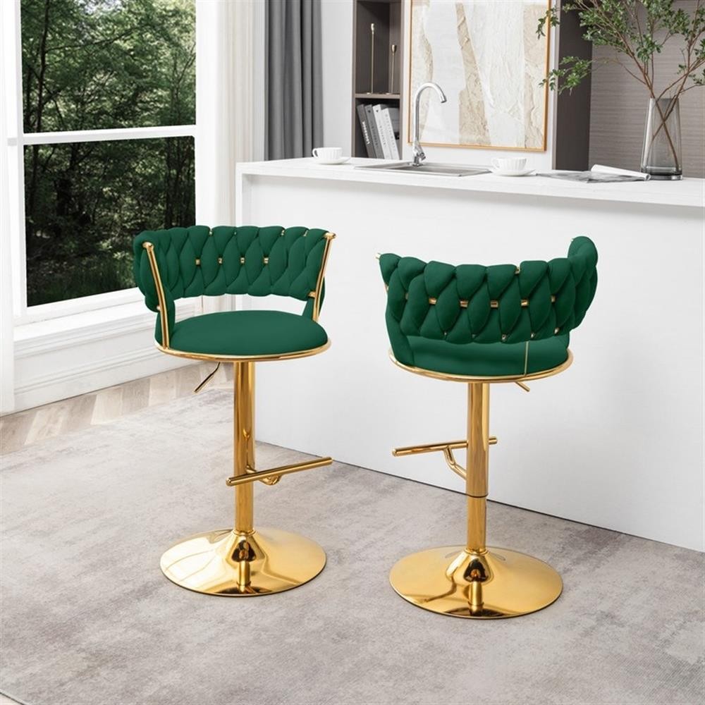 Best Quality Furniture Set of 2 Emerald Green Velvet Upholstered Barstools