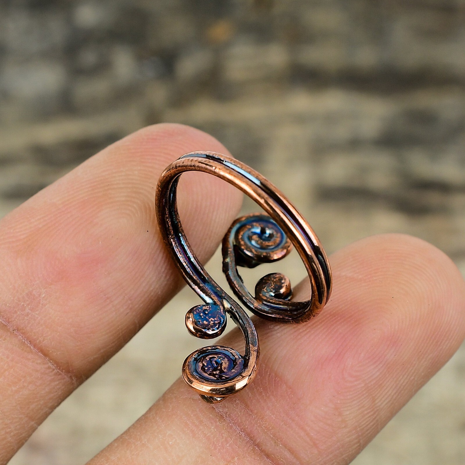 Multi Tourmaline Rough Copper Electroformed Adjustable Ring Size Adjustable
