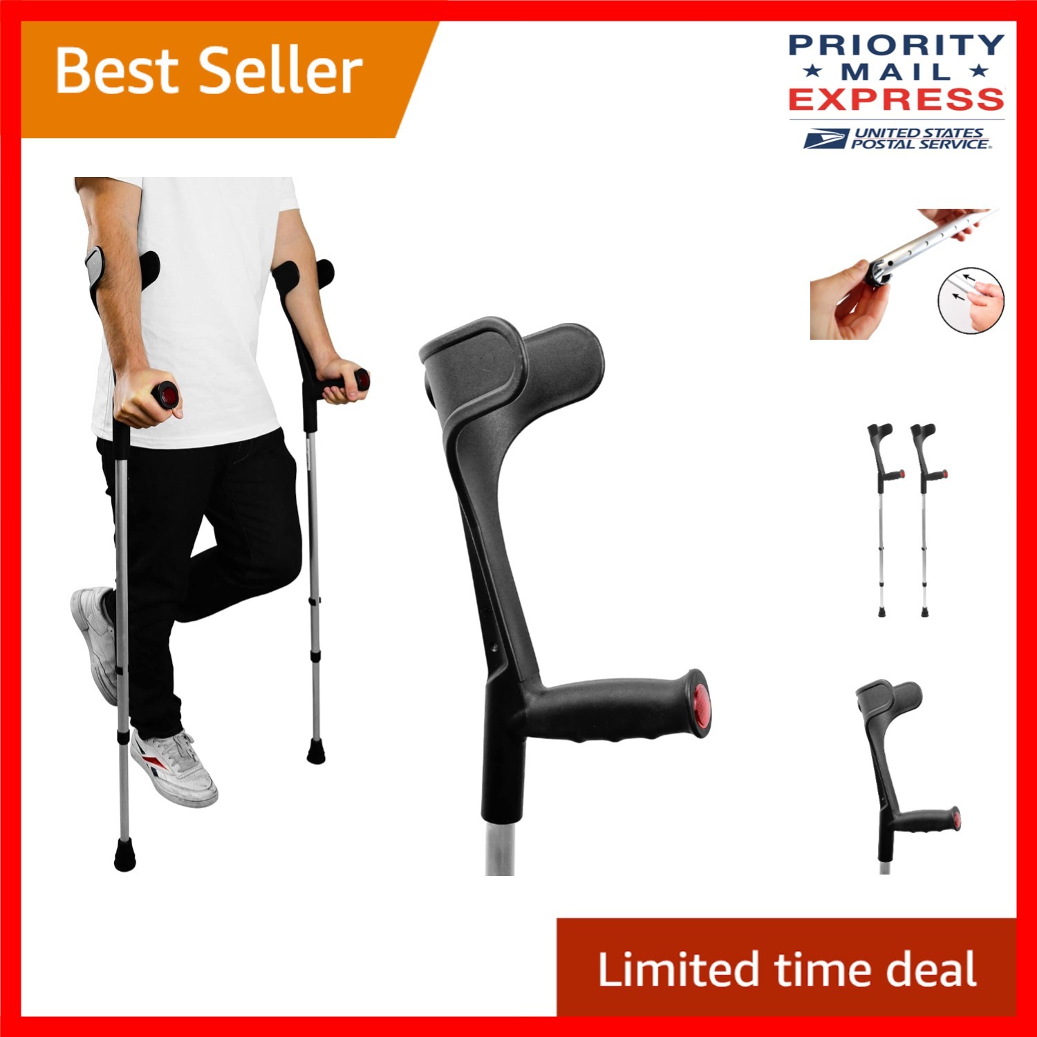 Adjustable Forearm Crutches for Adults - Lightweight & Durable, Pack of 2