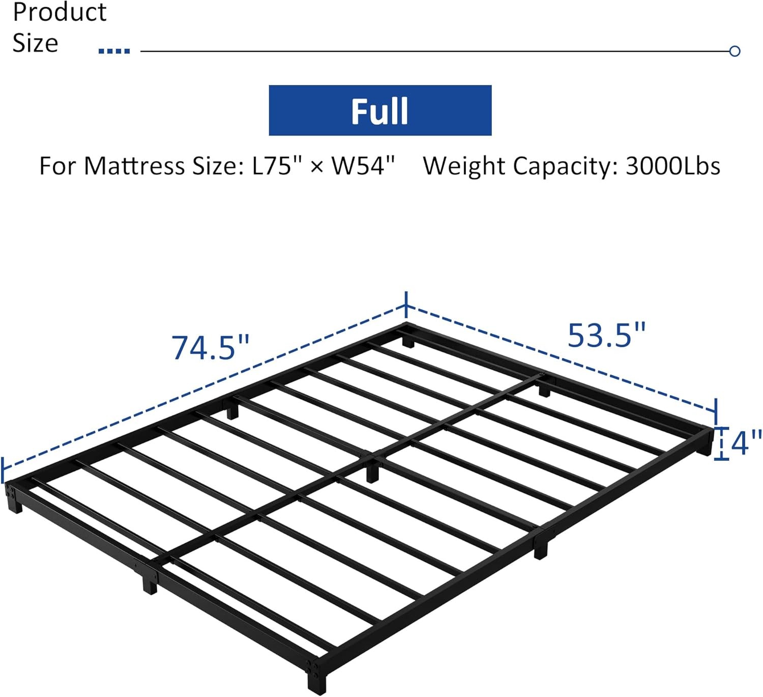 4 Inch Full Size Bed Frame Heavy Duty Metal Platform Low Bed Frame Full No Box