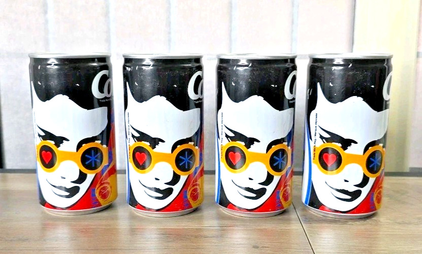 1990 Coca Cola Coke 280 mL POP ART Yellow Glasses Cans Lot of 4 – Toronto Canada