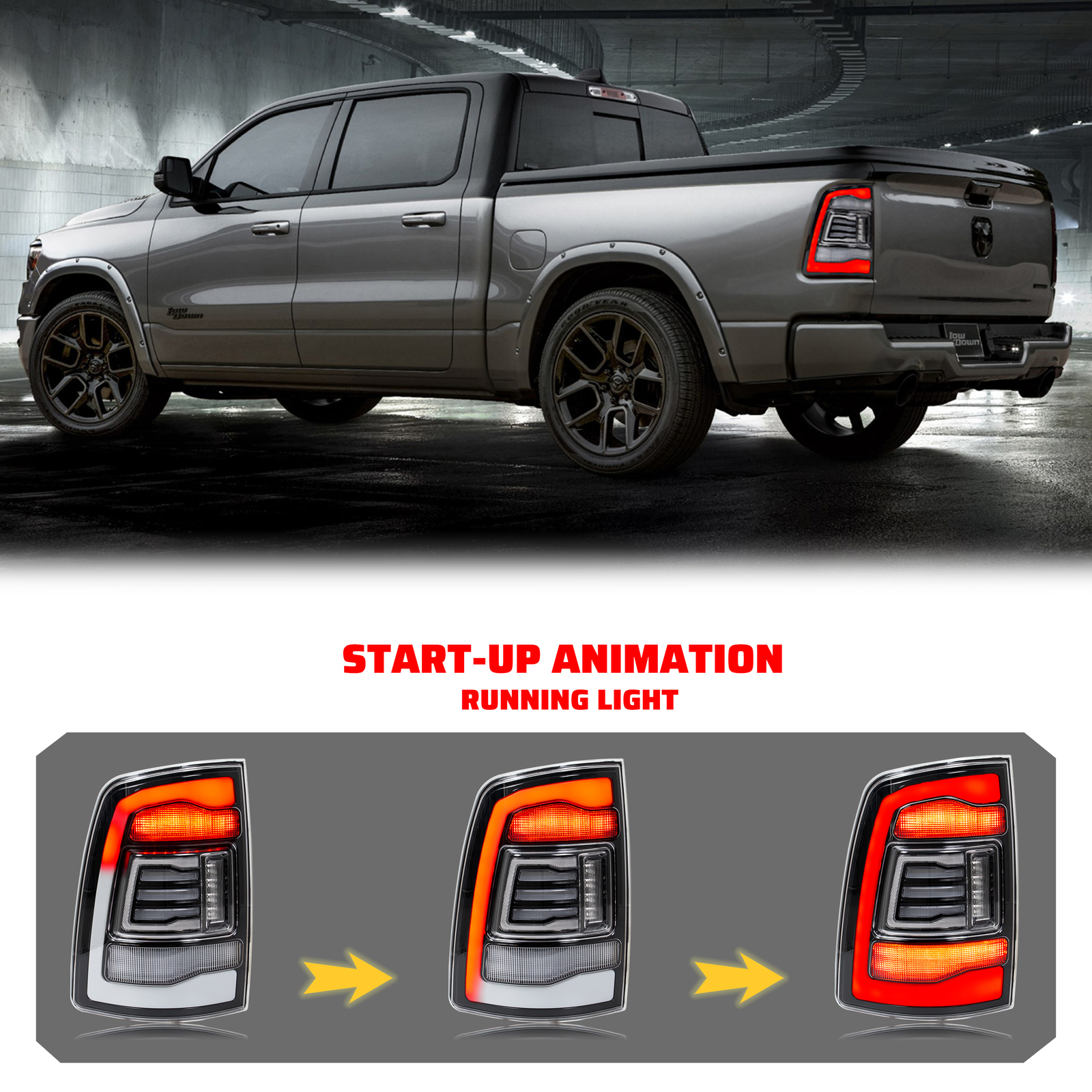 LED Clear Tail Lights for Dodge Ram 2009-2018 4th Gen Sequential Rear Lamps