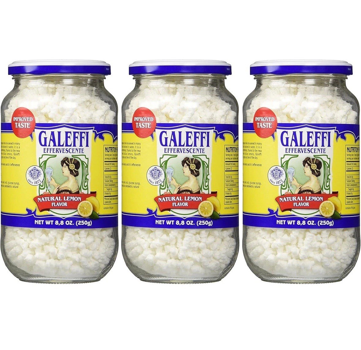 Galeffi, Effervescent Antacid, Natural Lemon Flavor 8.8 Oz (250G)-3 Pack Italy