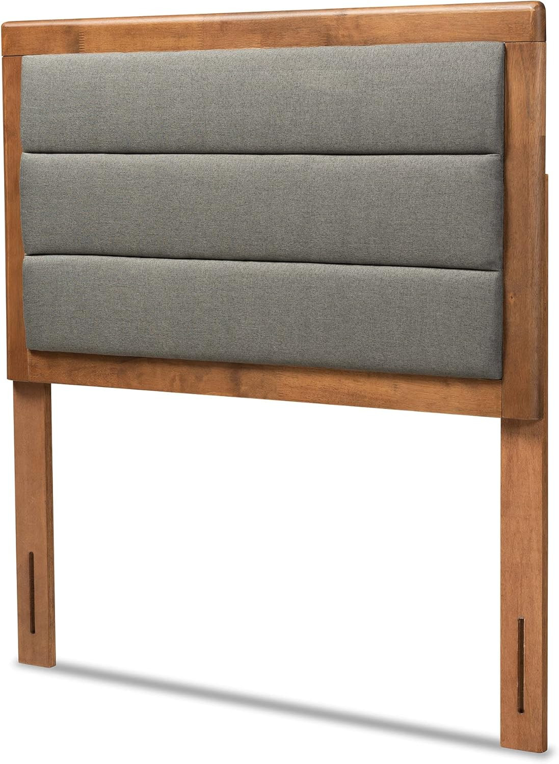 Modern Twin Size Headboard in Dark Grey Fabric & Walnut Brown Finish