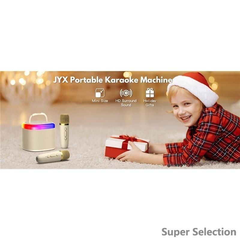 Kids Karaoke Machine With 2 Wireless Mics, Portable Bluetooth With LED Lights