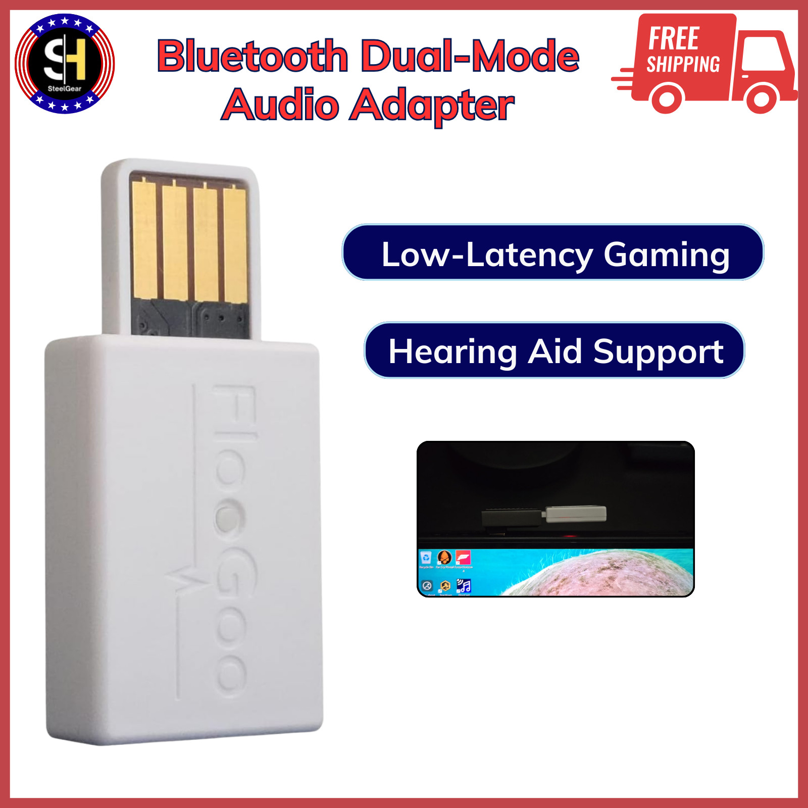 Bluetooth Dual-Mode Audio Adapter- aptX Low-Latency Gaming, USB For PCs & Gaming