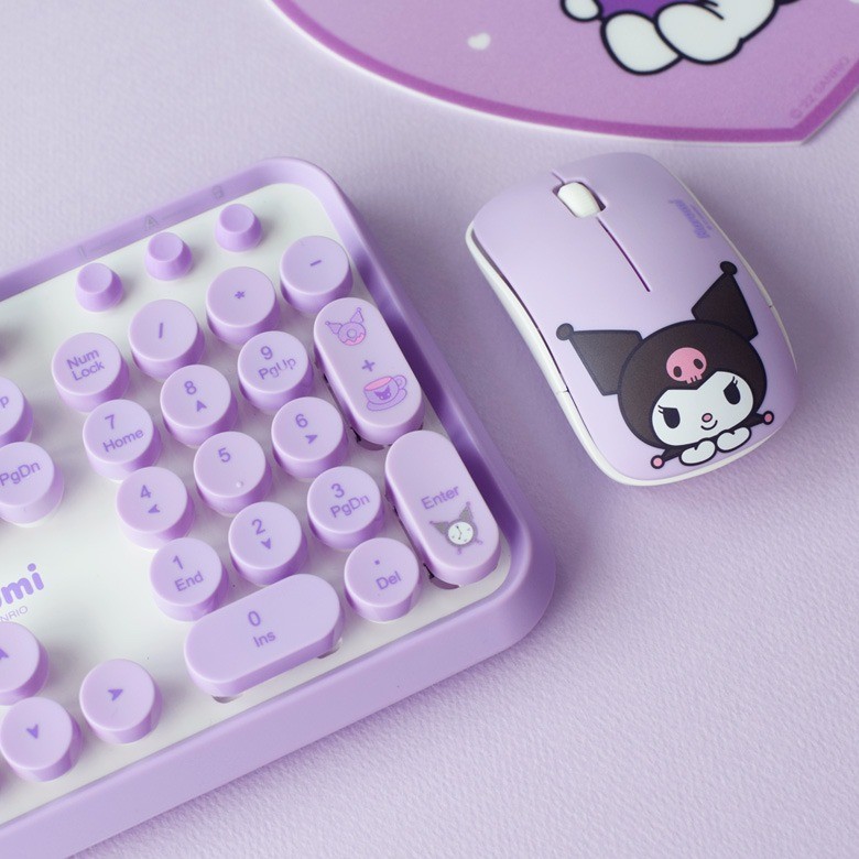 Sanrio Kuromi Wireless Keyboard Mouse Set Purple Retro Typewriter Keys Office