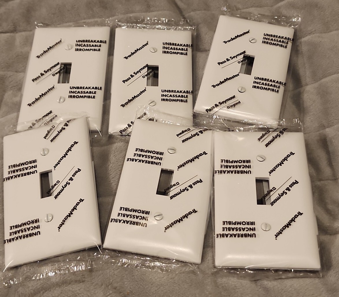 6 - Pass and Seymour White Large UNBREAKABLE Switch Cover Wallplates TP1-W  USA